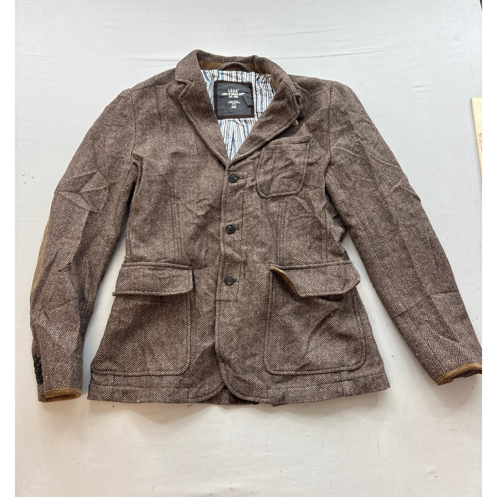 HM LOGG Mens Brown Herringbone Tweed Blazer Jacket Elbow Patches Size M